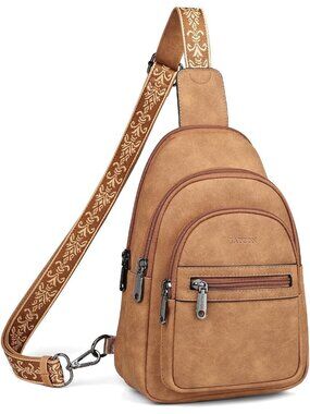 Women's Camel Brown Anti Theft Sling RFID Vegan Leather Purse Crossbody Bag